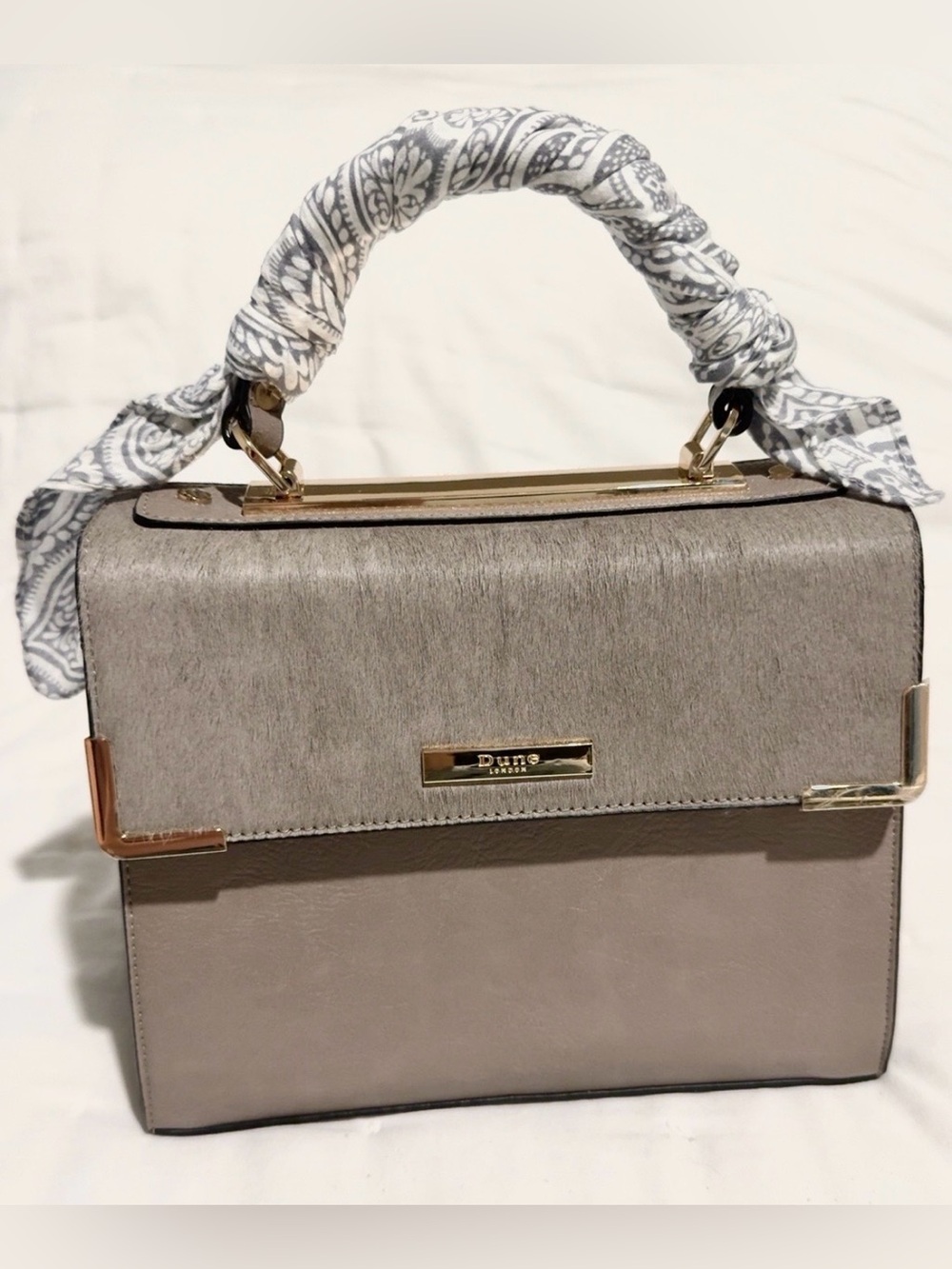 Dune London Taupe Gray Structured Satchel Crossbody Bag + Twilly